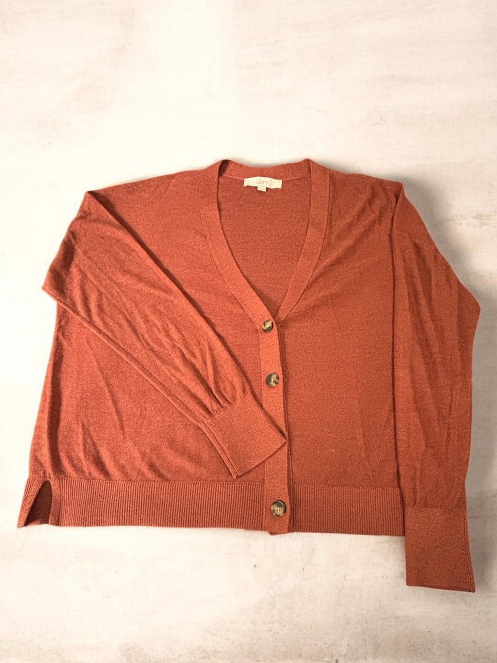 LOFT Rust Orange V-Neck Button-Front Cardigan